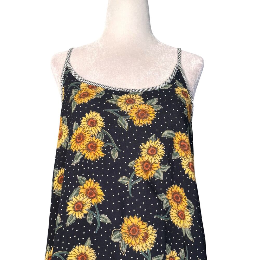Vintage Sunflower Polka Dot Slip Dress Gingham Cottagecore Sundress Euro Summer - Picture 2 of 11
